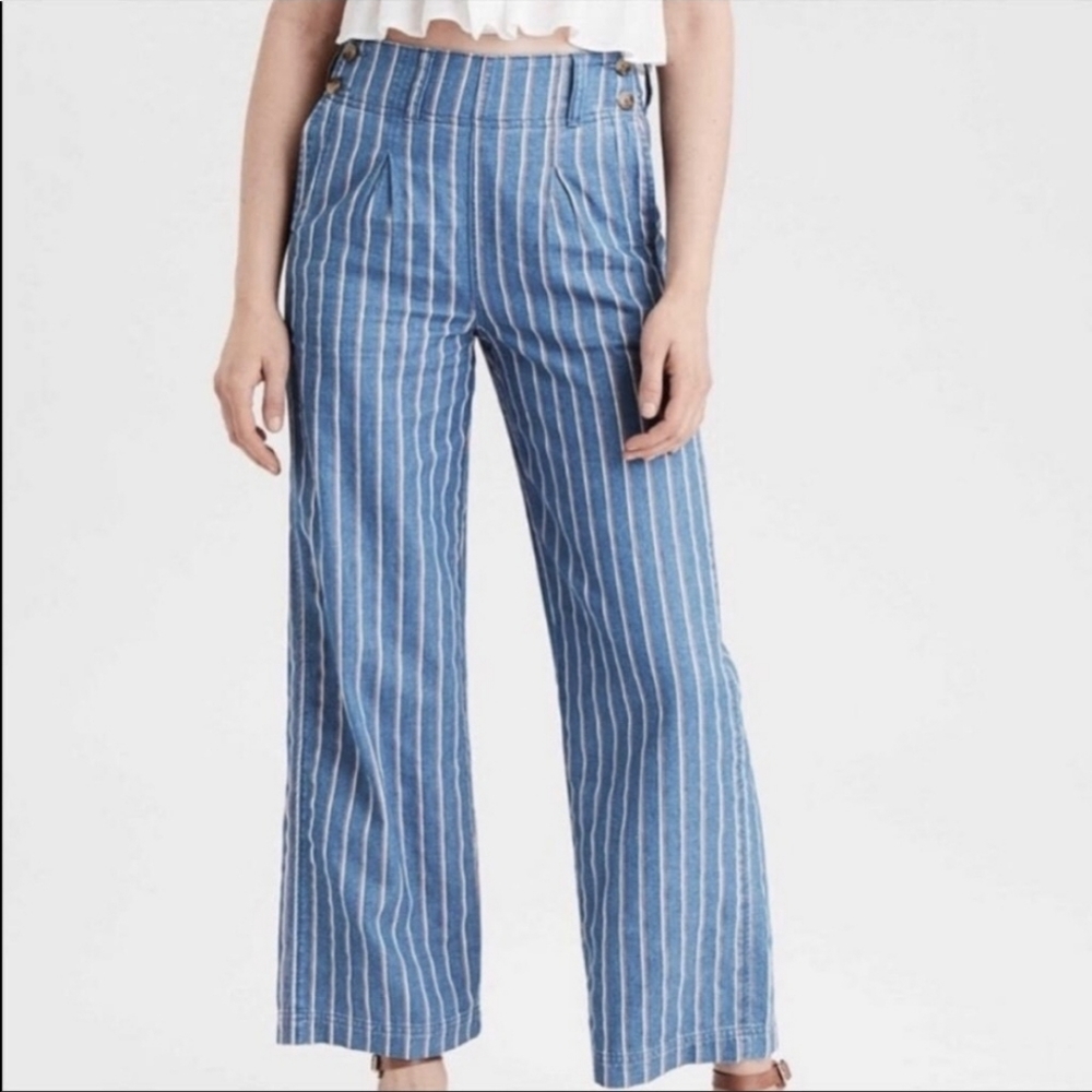 NWT American Eagle blue stripe wide leg cropped pants sz. 4R